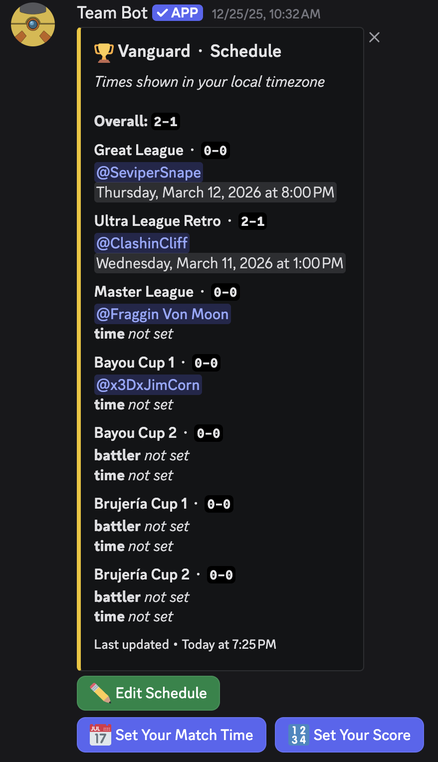 Example lineup schedule embed